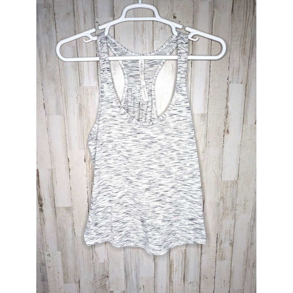 Lululemon Salute the Sun Tank Top Size 10 Split Back Tiger Space Dye Black White